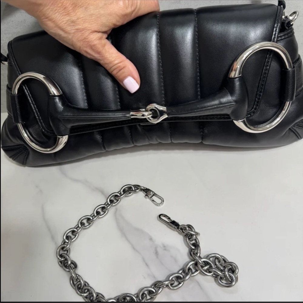 Gucci Horsebit 1955 Matelassé Black Leather Maxi Clutch Chain Shoulder Bag XXL